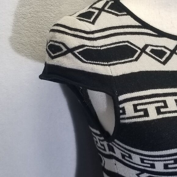 ALICE & OLIVIA Dress Sz S Black Ivory Sweater Stripe Darby Knit Aztec Drop Waist - Picture 4 of 10